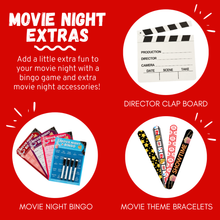 Load image into Gallery viewer, Movie Night Gift Basket – 42-Piece Gift Box with Popcorn, Candy, Snacks & Bingo – Birthdays, Date Night, Family, Kids, Adults, Mom, Dad, Teens, Christmas, Mothers Day, Fathers Day, Raffle & Fundraiser