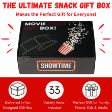Load image into Gallery viewer, Movie Night Gift Basket – 42-Piece Gift Box with Popcorn, Candy, Snacks &amp; Bingo – Birthdays, Date Night, Family, Kids, Adults, Mom, Dad, Teens, Christmas, Mothers Day, Fathers Day, Raffle &amp; Fundraiser
