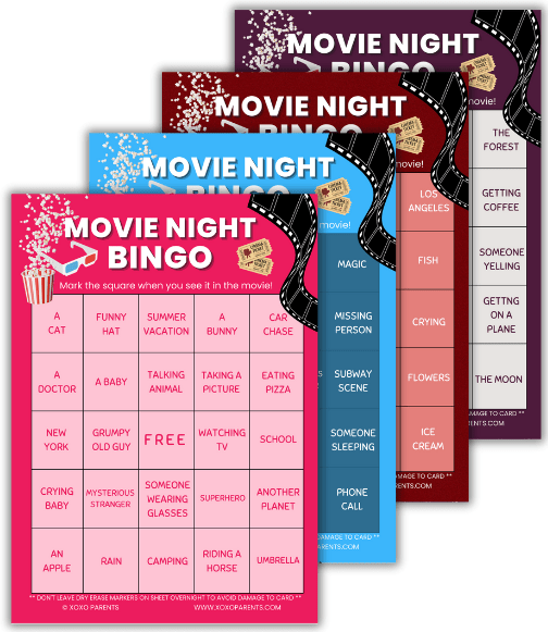Movie Night Bingo Cards - XOXO Parents