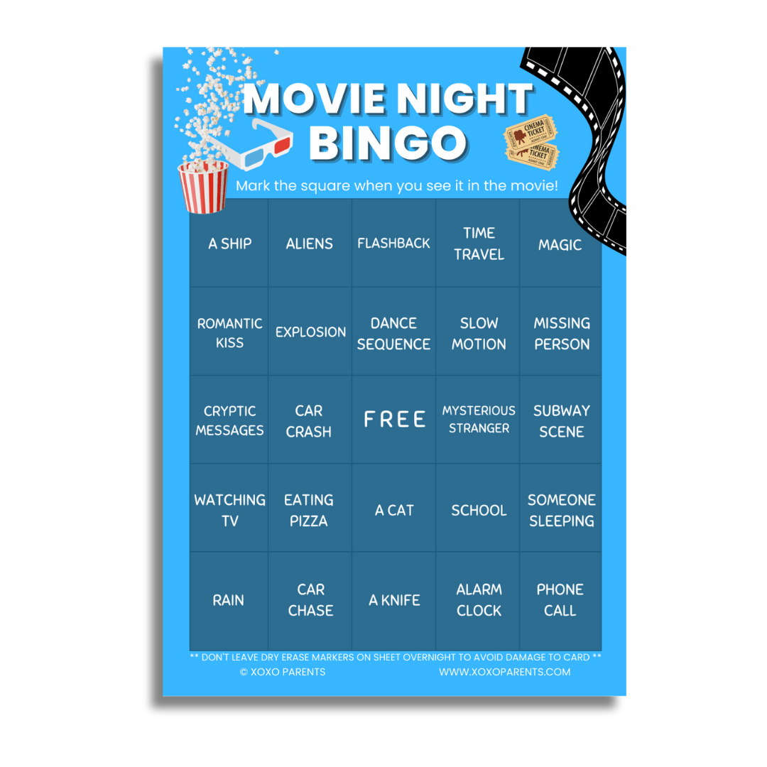 Movie Night Bingo Cards - XOXO Parents