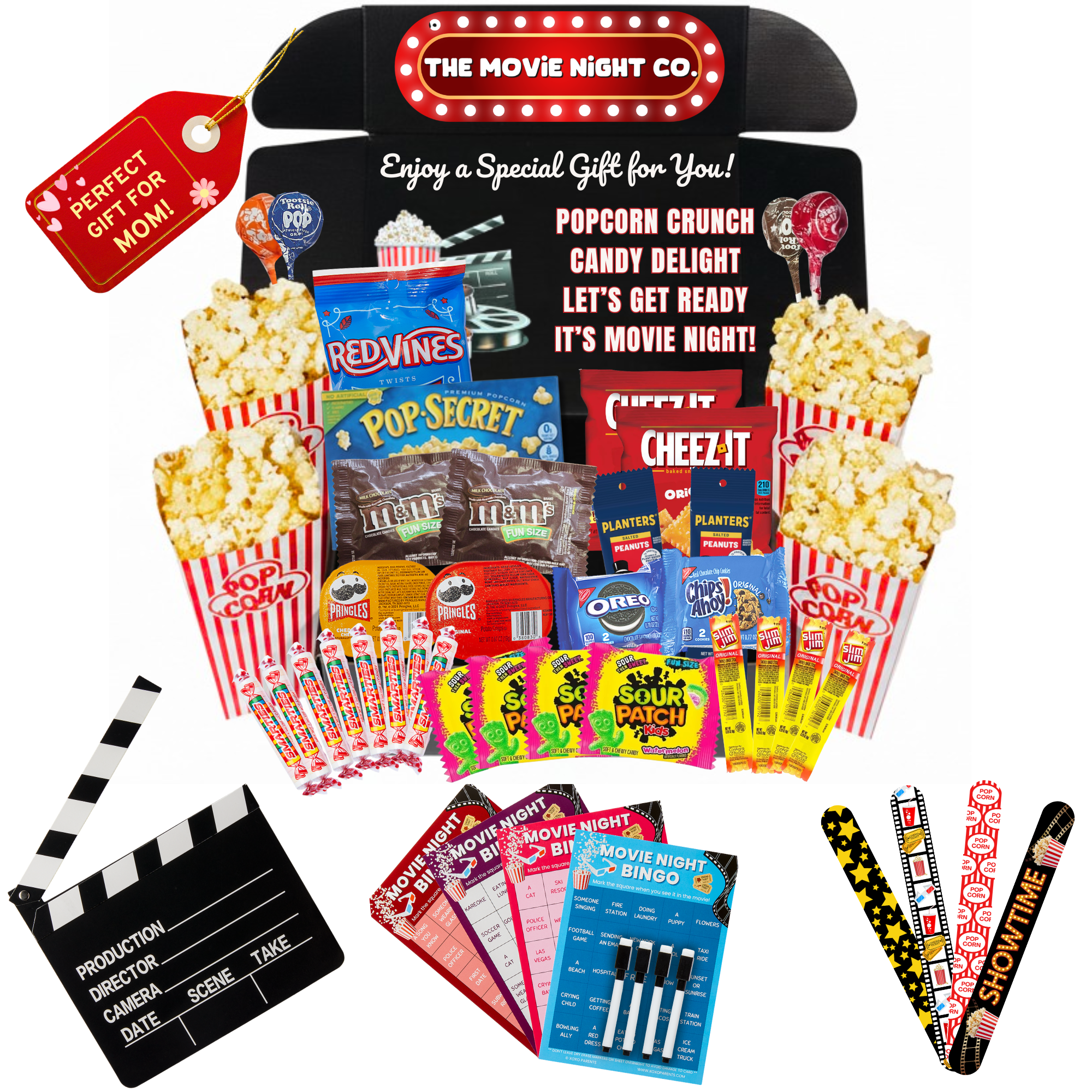 Movie Night Co.™ Gift Box Set Snacks + Movie Night Bingo & More - XOXO Parents