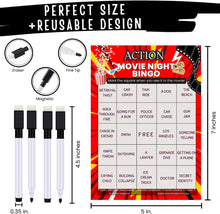 Load image into Gallery viewer, Movie Night Co. Movie Night Bingo Cards 20 Pack - Reusable Family Game Set with Dry Erase Markers for Parties, Classrooms and Events - XOXO Parents
