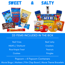 Load image into Gallery viewer, Movie Night Gift Box Set Snacks + Movie Night Bingo &amp; More - XOXO Parents
