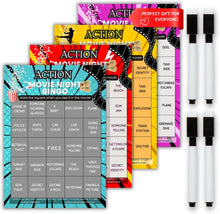 Load image into Gallery viewer, XOXO Parents Movie Night Bingo Cards | Reusable Bingo Cards with Dry-Erase Markers – Family, Romantic, Action &amp; Multi-Theme - XOXO Parents
