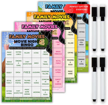 Load image into Gallery viewer, XOXO Parents Movie Night Bingo Cards | Reusable Bingo Cards with Dry-Erase Markers – Family, Romantic, Action &amp; Multi-Theme - XOXO Parents
