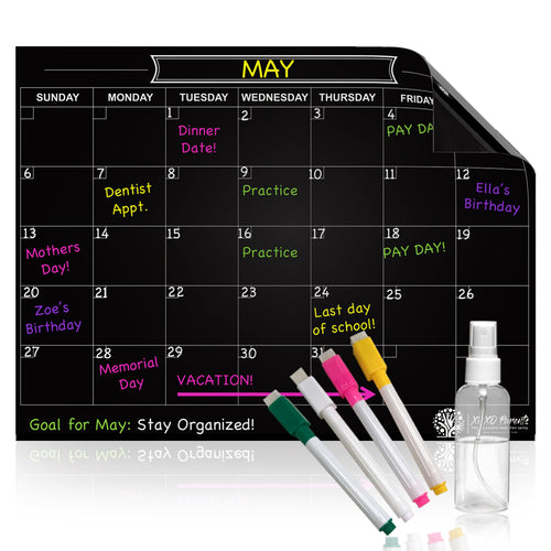 Dry Erase Magnet Calendar for Fridge - Black - XOXO Parents