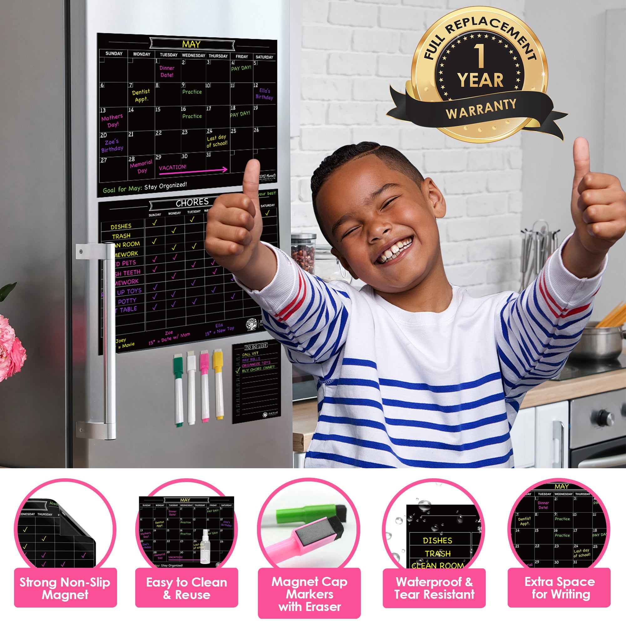 Magnet Chore Chart + Calendar + To Do List (Black) - XOXO Parents