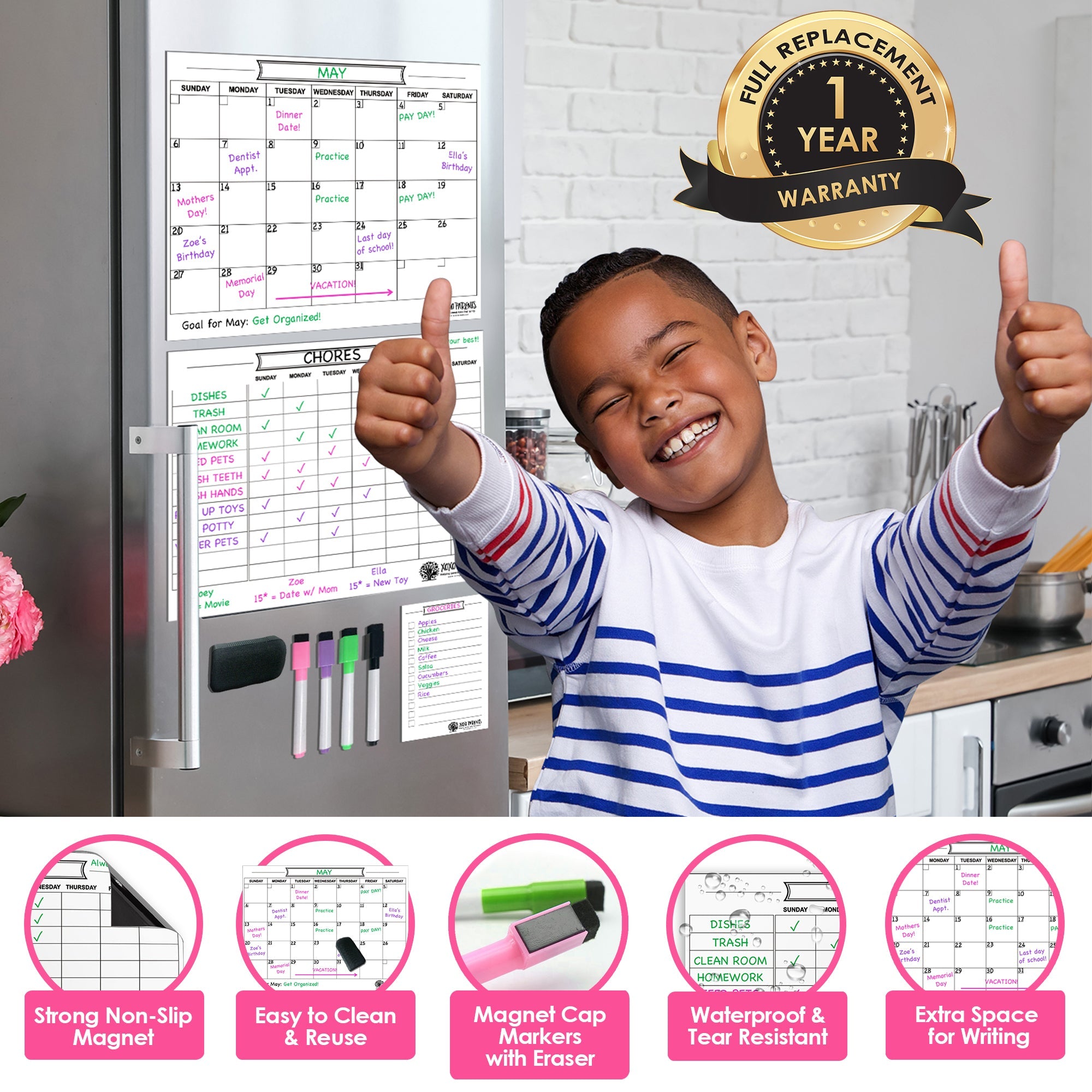 Magnet Chore Chart + Calendar + To Do List (White) - XOXO Parents