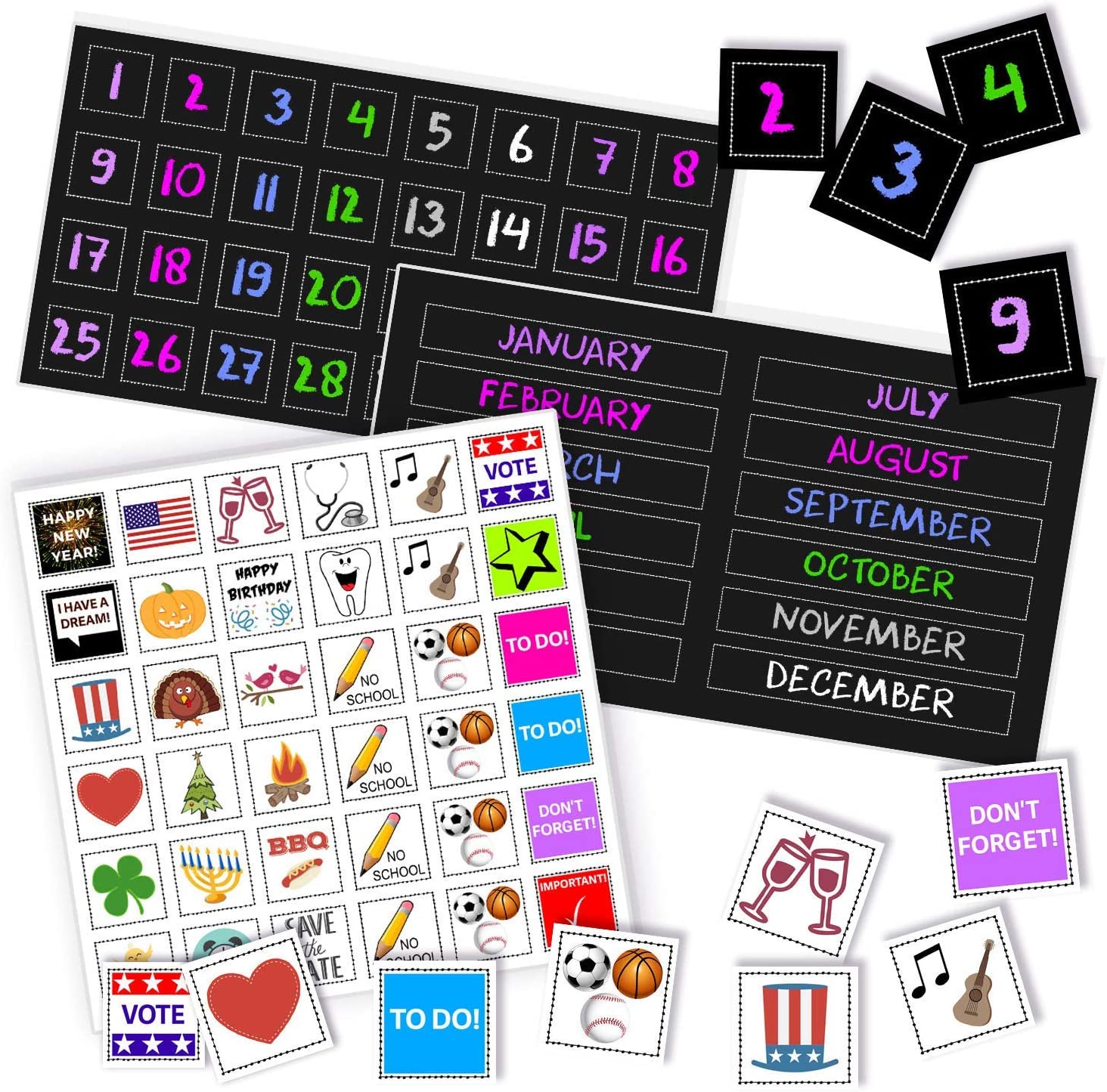 Magnetic Month Labels, Dates & Holidays (Black) - XOXO Parents