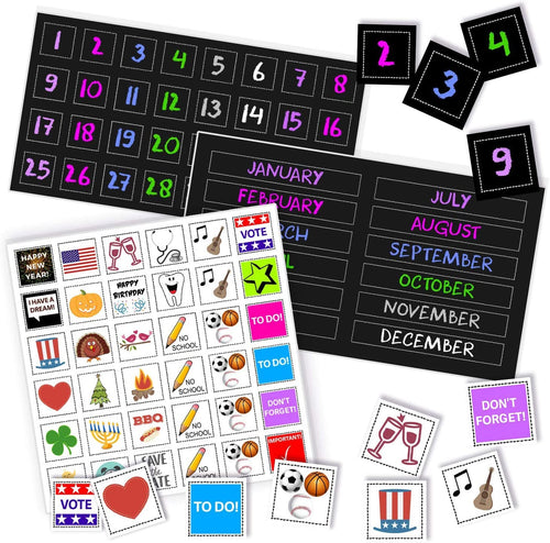 Magnetic Month Labels, Dates & Holidays (Black) - XOXO Parents