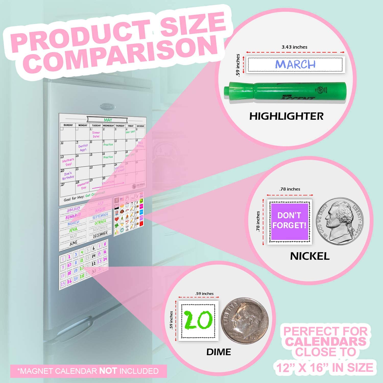 Magnetic Month Labels, Dates & Holidays (White) - XOXO Parents